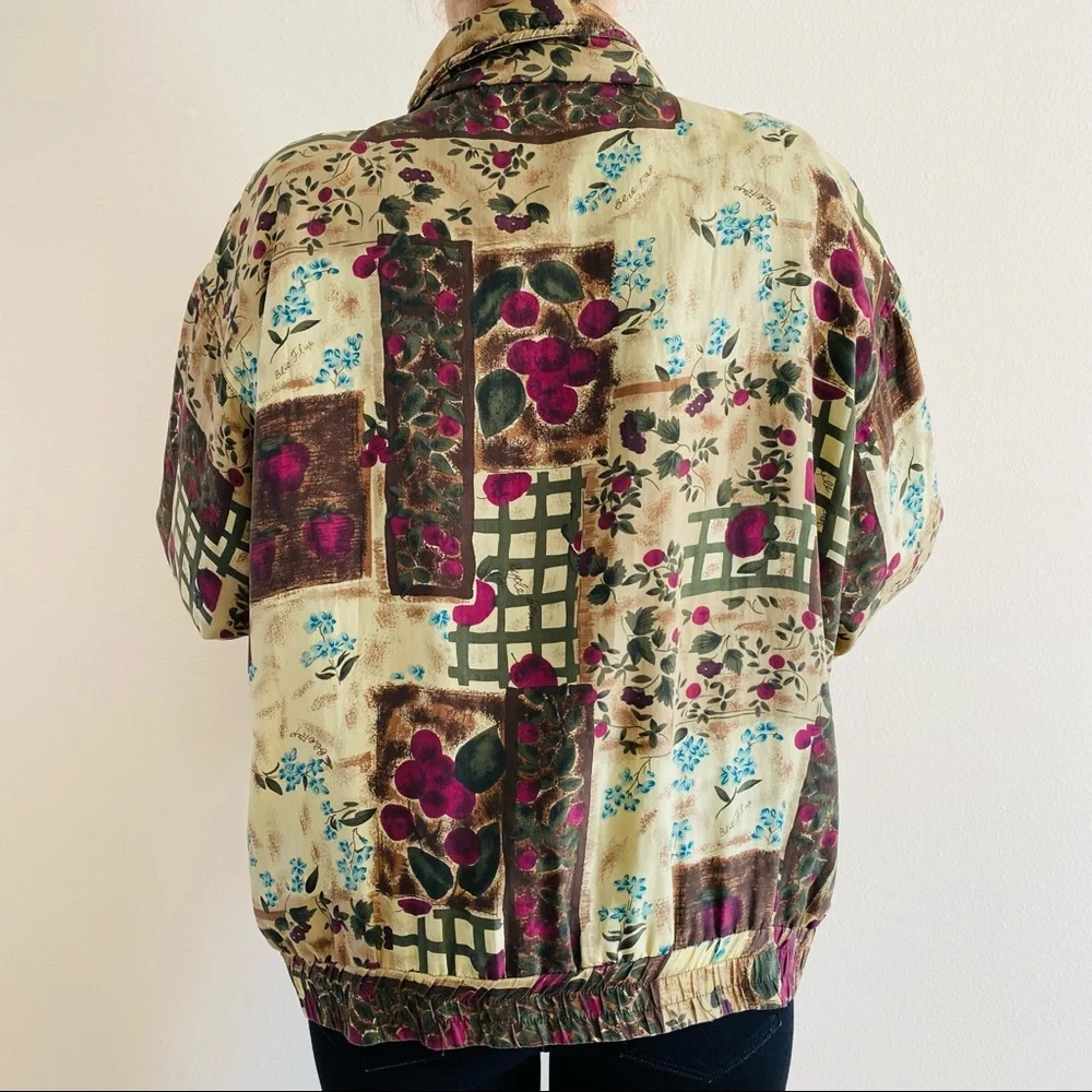 Vintage studio sportif 100% SILK ZIP LIGHT BOMBER JACKET Windbreaker Patchwork - Picture 5 of 10